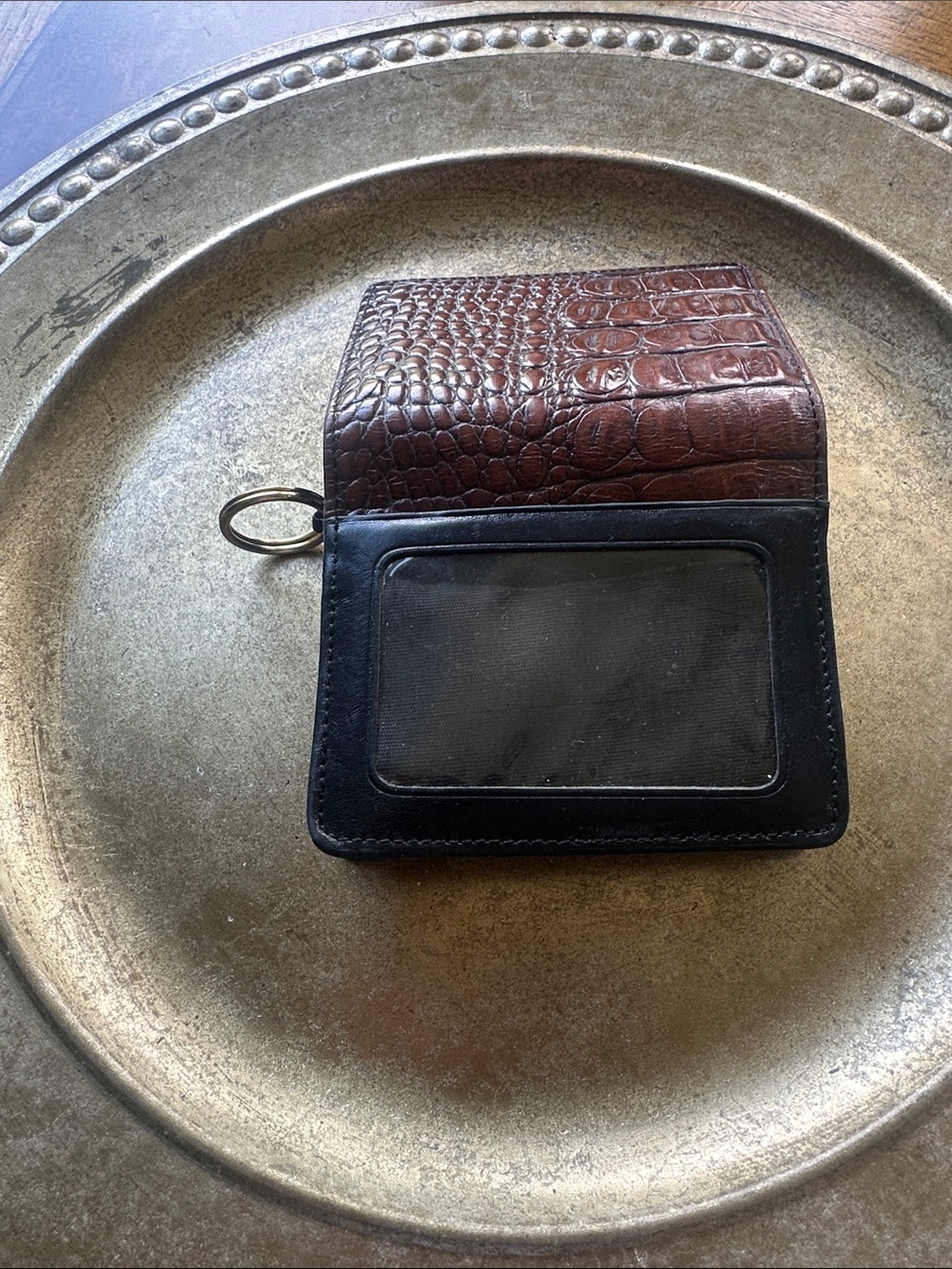 BrahamBrown Croc-Embossed Leather Card Wallet with Black ID Window